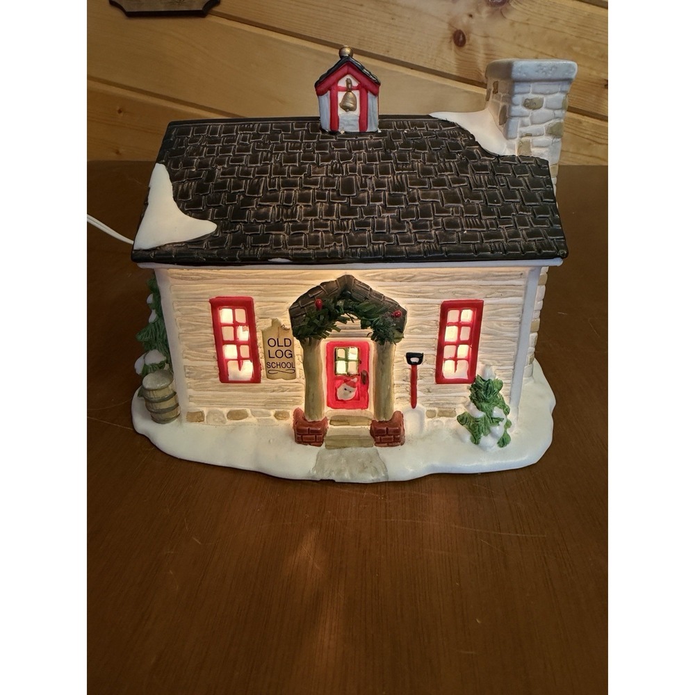 Christmas Village 1999 Seasonal Specialties Log Schoolhouse Light Up Porcelain